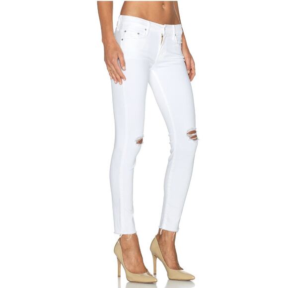MOTHER The Looker Ankle Fray Jeans Size 29 Little Miss Innocent White Distressed - Picture 3 of 13